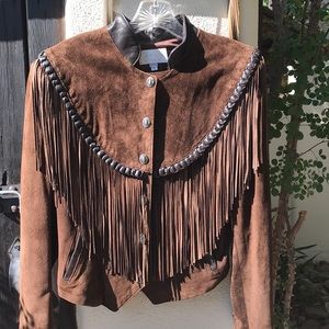 Brown Cache snap closure leather jacket